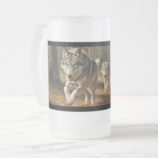 Wolf Frosted Glass Mug style 1 Matglas Bierpul (Voorkant links)