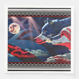 Wolf Full Moon American Flag Servet