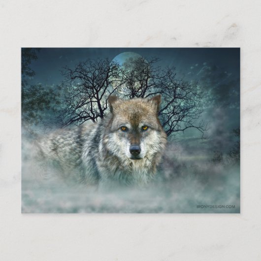 Wolf Full Moon in mist Briefkaart (Voorkant)