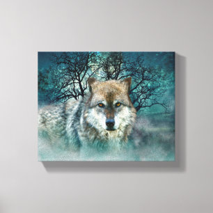 Wolf Full Moon in mist Canvas Afdruk