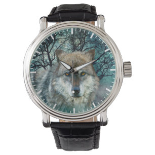Wolf Full Moon in mist Horloge