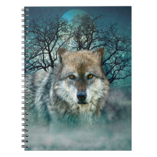 Wolf Full Moon in mist Notitieboek
