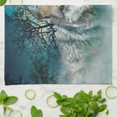 Wolf Full Moon in mist Theedoek (Gevouwen)