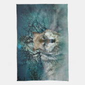 Wolf Full Moon in mist Theedoek (Verticaal)