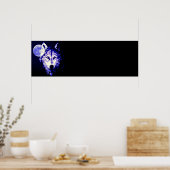 Wolf Fullmoon Blue Black Poster (Keuken)