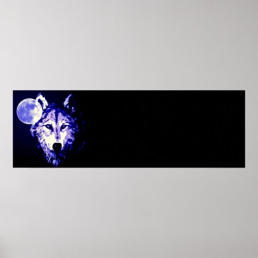 Wolf Fullmoon Blue Black Poster (Voorkant)