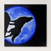 Wolf Fullmoon en Blue Night - Wilde dieren Art Legpuzzel (Horizontaal)