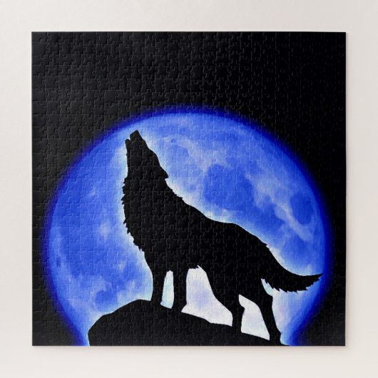 Wolf Fullmoon en Blue Night - Wilde dieren Art Legpuzzel (Verticaal)