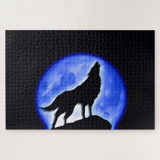 Wolf Fullmoon en Blue Night - Wilde dieren Art Legpuzzel (Horizontaal)