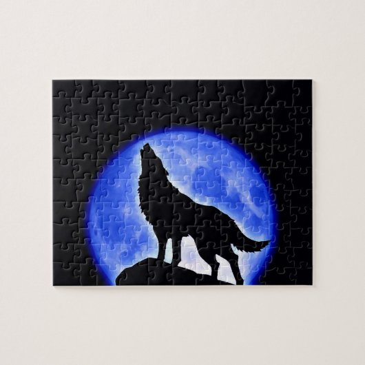 Wolf Fullmoon en Blue Night - Wilde dieren Art Legpuzzel (Horizontaal)