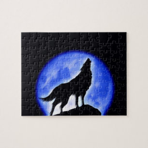 Wolf Fullmoon en Blue Night - Wilde dieren Art Legpuzzel