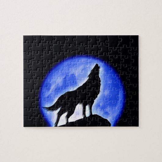 Wolf Fullmoon en Blue Night - Wilde dieren Art Legpuzzel (Horizontaal)