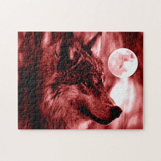 Wolf Fullmoon & Red Night - Wilde dieren Art Legpuzzel (Horizontaal)