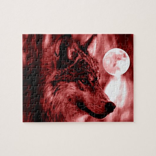 Wolf Fullmoon & Red Night - Wilde dieren Art Legpuzzel (Horizontaal)