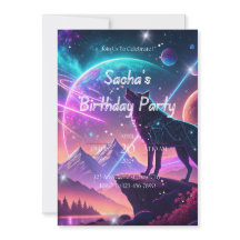 Wolf Galaxy Stars Cosmic Birthday Party Uitnodigin