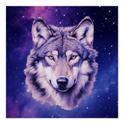 Wolf Galaxy Stars Kosmisch Verjaardagsfeest Perfect Poster (Voorkant)