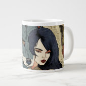 Wolf Geschenk Frau Jugendstil Russland Ornament Extra Grote Beker (Voorkant rechts)