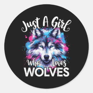 Wolf gezicht gewoon een meisje dat van wolven houd ronde sticker