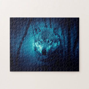 Wolf gezicht in donker fantasiebos legpuzzel