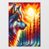 Wolf Gezicht met Zon & Bos | Raamsticker (Vel)