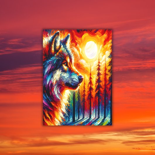 Wolf Gezicht met Zon & Bos | Raamsticker