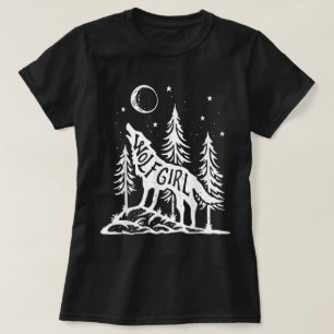 Wolf Girl Forest Huilende Maan Grafische T-shirt