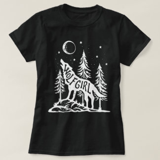 Wolf Girl Forest Huilende Maan Grafische T-shirt