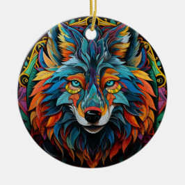 Wolf Glas in lood Keramische Boomdecoratie Keramisch Ornament