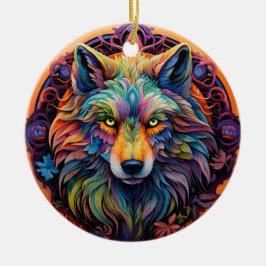 Wolf Glas in lood Keramische Boomdecoratie Keramisch Ornament