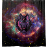 Wolf Graphic Artwork, Paarse kosmische achtergrond Douchegordijn (Voorkant)