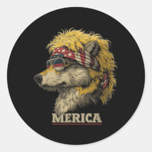 Wolf - Grappige 4 juli Amerikaanse vlag Vaderdag Ronde Sticker