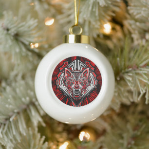 Wolf Haida Tribale Totem Ontwerp Keramische Bal Ornament