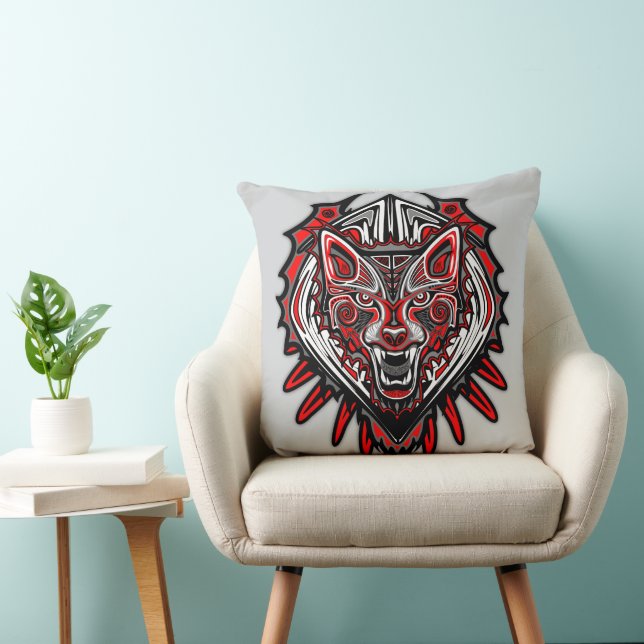 Wolf Haida Tribale Totem Ontwerp Kussen (Stoel)
