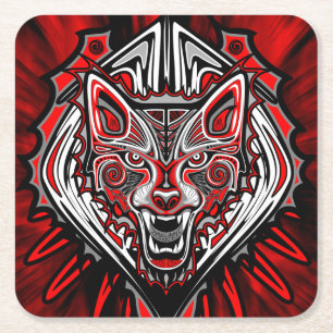 Wolf Haida Tribale Totem Ontwerp Vierkante Kartonnen Onderzetter