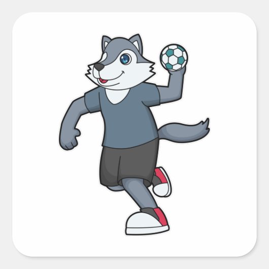 Wolf Handball speler Handball Vierkante Sticker (Voorkant)