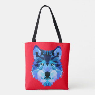 Wolf Head Blue Low Poly Art Draagtas