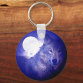 Wolf Head, Blue Night & Moon Sleutelhanger (Voorkant)