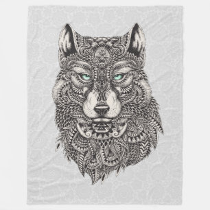 Wolf Head Gedetailleerde Abstracte illustratie Fleece Deken