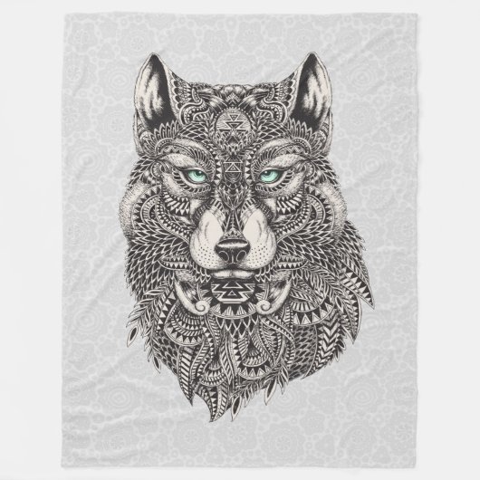 Wolf Head Gedetailleerde Abstracte illustratie Fleece Deken (Voorkant)