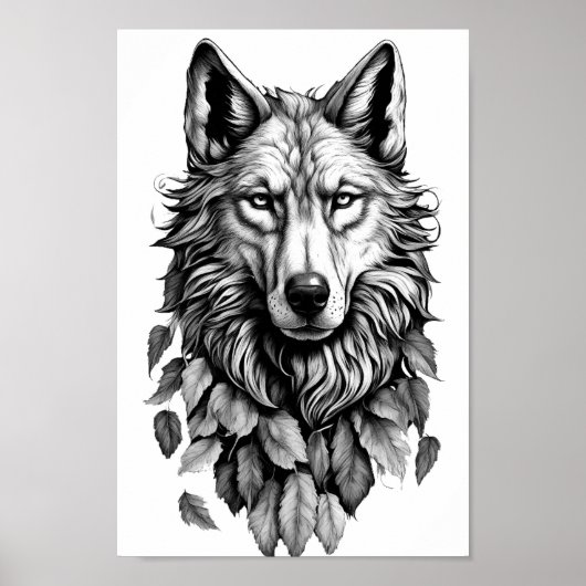 Wolf Head laat dier originele kunst tekenen Poster (Voorkant)
