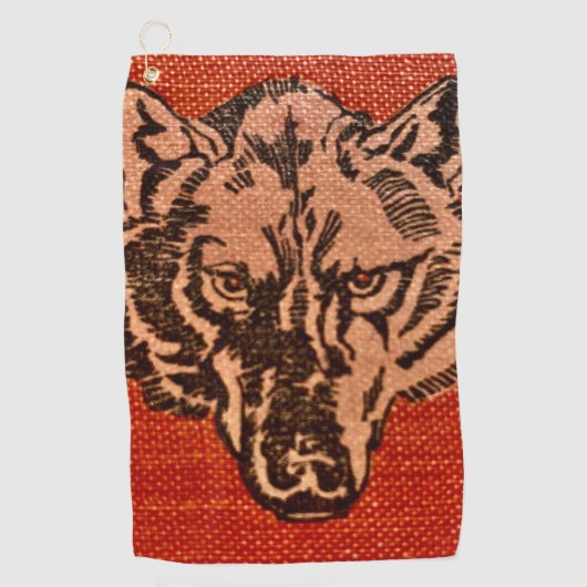 Wolf Head op rood Golfhanddoek (Voorkant)