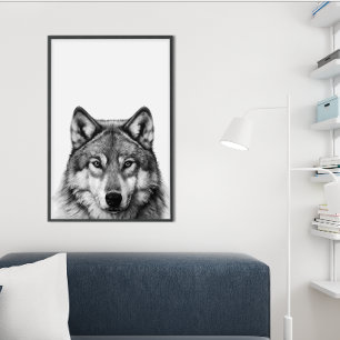 Wolf Head Portrait Black white Poster