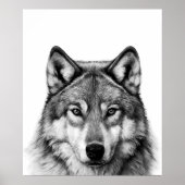 Wolf Head Portrait Black white Poster (Voorkant)