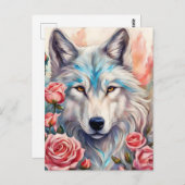Wolf Head Roze Rozen Dier Wildlife Schilderen Briefkaart (Voorkant / Achterkant)