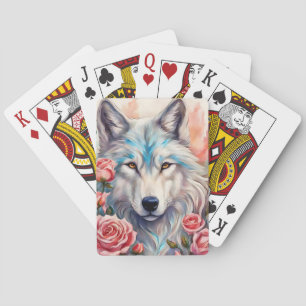 Wolf Head Roze Rozen Dier Wildlife Schilderen Pokerkaarten