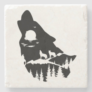 Wolf Head Silhouette Stone Onderzetter