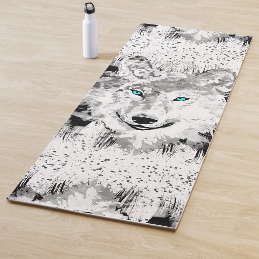 Wolf Head Yoga Mat | Gray Wolf Drawing (In situ)