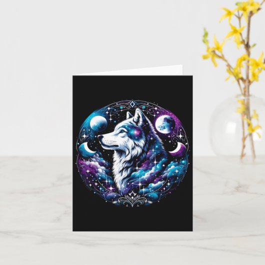 Wolf Hemelse Droom Nacht Huilende Maan Grappige Wo Kaart (Gele Bloem)