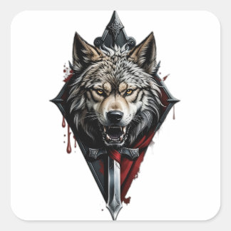 Wolf hoofd banner vierkante sticker