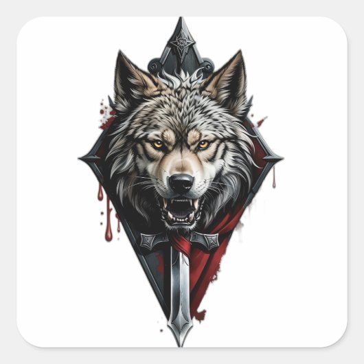 Wolf hoofd banner vierkante sticker (Voorkant)